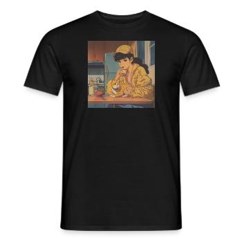 80er Jahre Anime Mädchen beruhigender hochwertiger Modedruck - Männer T-Shirt - Schwarz - Vorne - AI Model Male 178 light (178cm)