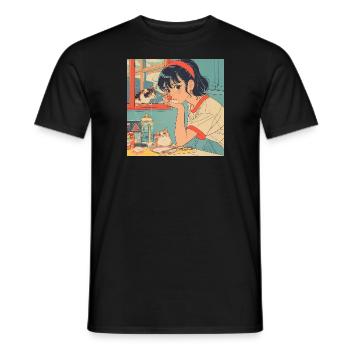 80er Jahre Anime Mädchen beruhigender hochwertiger Modedruck - Männer T-Shirt - Schwarz - Vorne - AI Model Male 178 light (178cm)