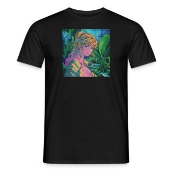 80er Jahre Anime Mädchen beruhigender hochwertiger Modedruck - Männer T-Shirt - Schwarz - Vorne - AI Model Male 178 light (178cm)