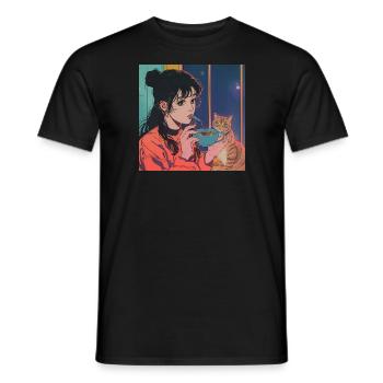 80s anime girl calming high quality fashion print - Men's T-Shirt - black - Front - AI Model Male 178 light (178cm)