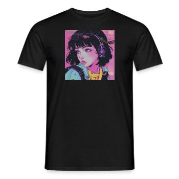 Impression de mode de haute qualité de fille anime des années 80 - T-shirt homme - noir - Devant - AI Model Male 178 light (178cm)