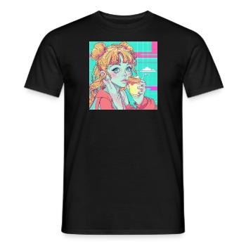 Impression de mode de haute qualité de fille anime des années 80 - T-shirt homme - noir - Devant - AI Model Male 178 light (178cm)