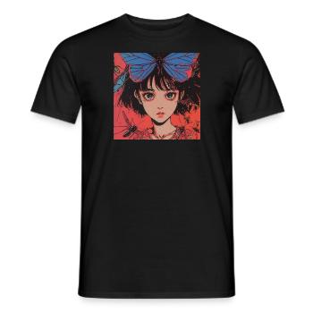 80s anime girl calming high quality fashion print - Men's T-Shirt - black - Front - AI Model Male 178 light (178cm)