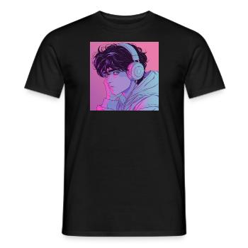 Années 80 Anime Guy Calmant Impression de mode de haute qualité - T-shirt homme - noir - Devant - AI Model Male 178 light (178cm)