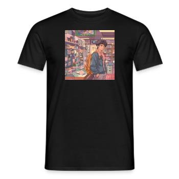Années 80 Anime Guy Calmant Impression de mode de haute qualité - T-shirt homme - noir - Devant - AI Model Male 178 light (178cm)