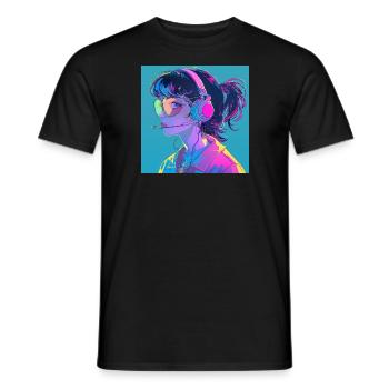 80s anime girl calming high quality fashion print - Men's T-Shirt - black - Front - AI Model Male 178 light (178cm)