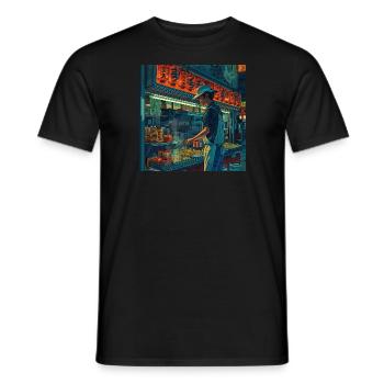 80s anime teen calming high quality fashion print - Men's T-Shirt - black - Front - AI Model Male 178 light (178cm)