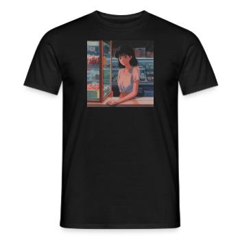 80er Jahre Anime Teen Beruhigender Hochwertiger Modedruck - Männer T-Shirt - Schwarz - Vorne - AI Model Male 178 light (178cm)