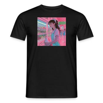80s anime teen calming high quality fashion print - Men's T-Shirt - black - Front - AI Model Male 178 light (178cm)