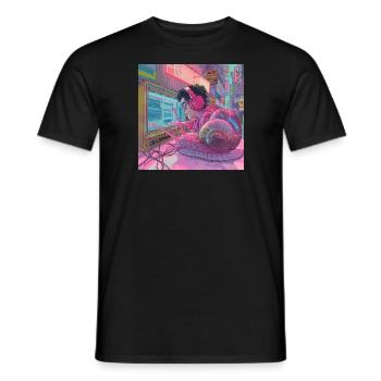 80er Jahre Anime Teen Beruhigender Hochwertiger Modedruck - Männer T-Shirt - Schwarz - Vorne - AI Model Male 178 light (178cm)