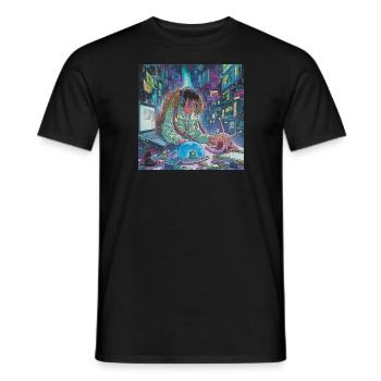 80er Jahre Anime Teen Beruhigender Hochwertiger Modedruck - Männer T-Shirt - Schwarz - Vorne - AI Model Male 178 light (178cm)