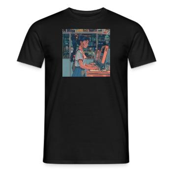 80er Jahre Anime Teen Beruhigender Hochwertiger Modedruck - Männer T-Shirt - Schwarz - Vorne - AI Model Male 178 light (178cm)