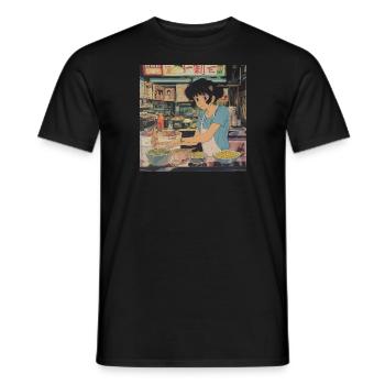 80er Jahre Anime Teen Beruhigender Hochwertiger Modedruck - Männer T-Shirt - Schwarz - Vorne - AI Model Male 178 light (178cm)