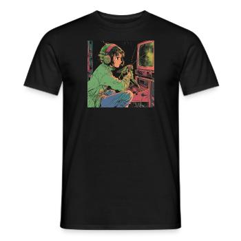 Anime des années 80 Anime Teen Calmant Impression de mode de haute qualité - T-shirt homme - noir - Devant - AI Model Male 178 light (178cm)