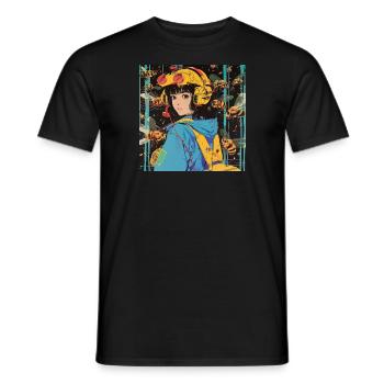80er Jahre Anime Teen Beruhigender Hochwertiger Modedruck - Männer T-Shirt - Schwarz - Vorne - AI Model Male 178 light (178cm)