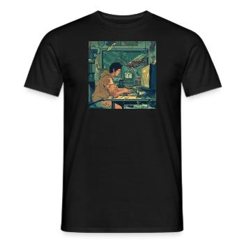 80s anime teen calming high quality fashion print - Men's T-Shirt - black - Front - AI Model Male 178 light (178cm)