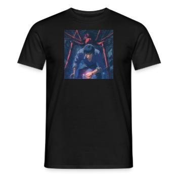 80s anime teen calming high quality fashion print - Men's T-Shirt - black - Front - AI Model Male 178 light (178cm)
