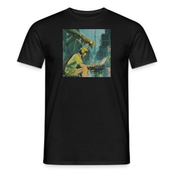 Anime des années 80 Anime Teen Calmant Impression de mode de haute qualité - T-shirt homme - noir - Devant - AI Model Male 178 light (178cm)