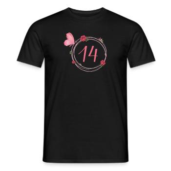 14e anniversaire papillon et fleurs fillettes - T-shirt homme - noir - Devant - AI Model Male 178 light (178cm)