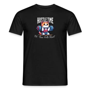 Gym Cat: Hustle Time - Fitness Motivation Shirt - Men's T-Shirt - black - Front - AI Model Male 178 light (178cm)