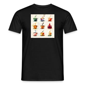 Pop Art Design: Colorful Tea Cups for Retro Fans - Men's T-Shirt - black - Front - AI Model Male 178 light (178cm)