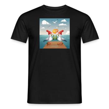 02 Lustige Möwen trinken Flaschen Bier Meer Prost - Männer T-Shirt - Schwarz - Vorne - AI Model Male 178 light (178cm)