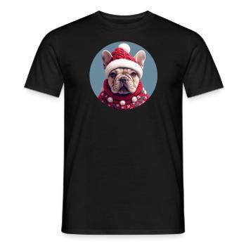 Christmas Motif - Beige French Bulldog - Men's T-Shirt - black - Front - AI Model Male 178 light (178cm)