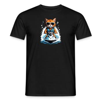 Cat Jet Ski Chat Drôle Drôle Cadeau - T-shirt homme - noir - Devant - AI Model Male 178 light (178cm)