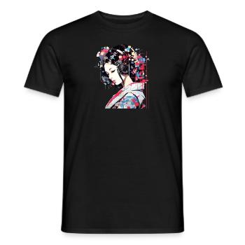 Japanese Woman Portrait Geisha Tradition Culture A - Men's T-Shirt - black - Front - AI Model Male 178 light (178cm)