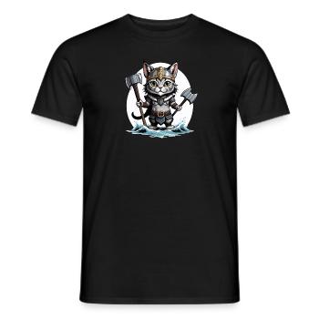 Cat Wikinger Viking Katze Geschenk Süß - Männer T-Shirt - Schwarz - Vorne - AI Model Male 178 light (178cm)