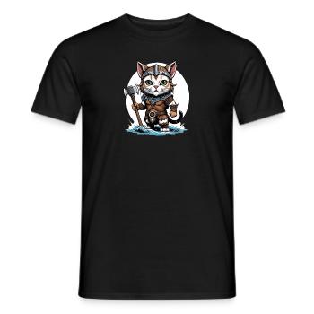 Cat Wikinger Viking Katze Geschenk Süß - Männer T-Shirt - Schwarz - Vorne - AI Model Male 178 light (178cm)