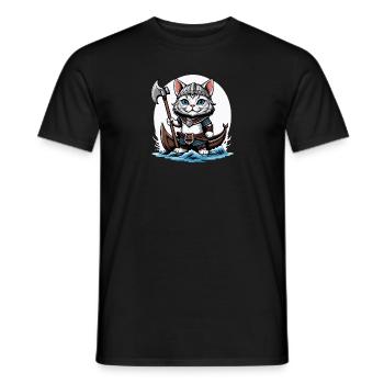 Cat Wikinger Viking Katze Geschenk Süß - Männer T-Shirt - Schwarz - Vorne - AI Model Male 178 light (178cm)
