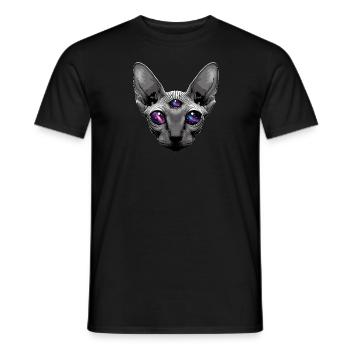 eine Sphinxkatze mit großen, tiefschwarzen Augen - Männer T-Shirt - Schwarz - Vorne - AI Model Male 178 light (178cm)