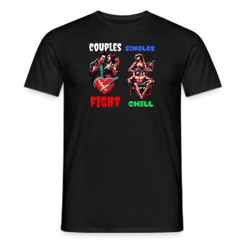 Les couples se disputent, les célibataires se détendent – Pas de stress, juste du plaisir - T-shirt homme - noir - Devant - AI Model Male 178 light (178cm)