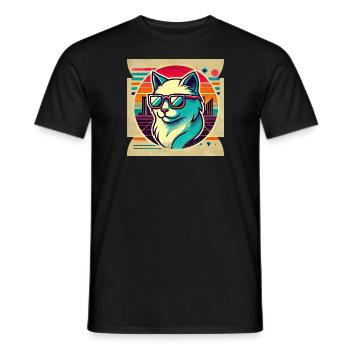Coole Retro Katze mit Sonnenbrille - Männer T-Shirt - Schwarz - Vorne - AI Model Male 178 light (178cm)