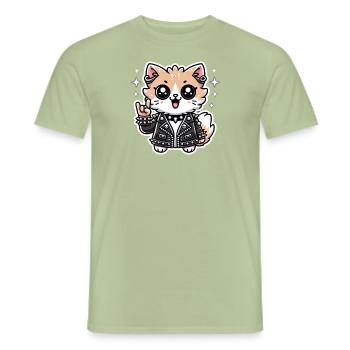 Metal Music Cat - Men's T-Shirt - sage - Front - AI Model Male 178 light (178cm)