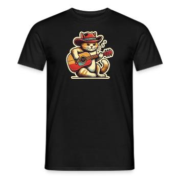 Chat avec chapeau de cow-boy jouant de la guitare - T-shirt homme - noir - Devant - AI Model Male 178 light (178cm)