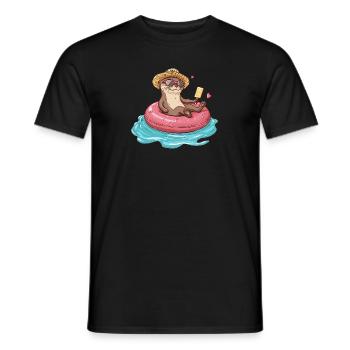 Loutre sur beignet dans la piscine - T-shirt homme - noir - Devant - AI Model Male 178 light (178cm)