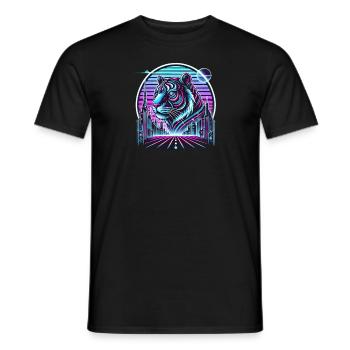 Neon tiger over the city - Men's T-Shirt - black - Front - AI Model Male 178 light (178cm)