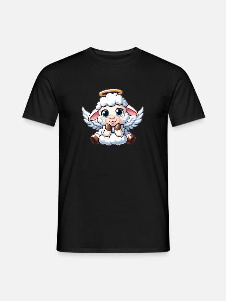 Ange d’agneau de mouton blanc avec ailes - T-shirt homme - noir