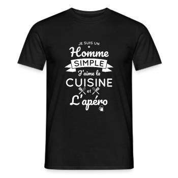 Homme simple aime la cuisine et l'apéro - T-shirt homme - noir - Devant - AI Model Male 178 light (178cm)