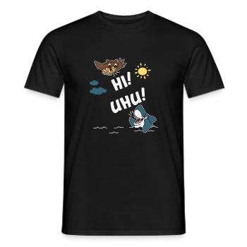 Hi und Uhu! Hi sagt der Uhu zum Hai. - Männer T-Shirt - Schwarz - Vorne - AI Model Male 178 light (178cm)