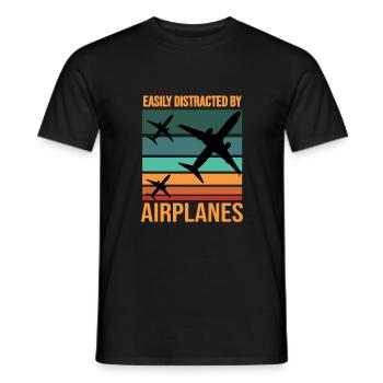 Easily distracted by Airplanes - Men's T-Shirt - black - Front - AI Model Male 178 light (178cm)