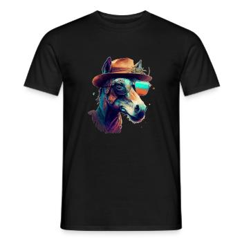 A funny donkey or mule with glasses and hat - Men's T-Shirt - black - Front - AI Model Male 178 light (178cm)
