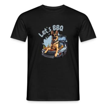 Grillmaster - BBQ Shirt, German Shepherd Let`s BBQ - Männer T-Shirt - Schwarz - Vorne - AI Model Male 178 light (178cm)