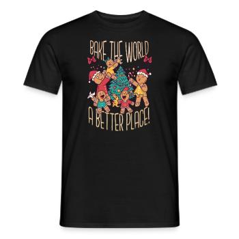 Christmas Bake Bake The World A Better Place - Men's T-Shirt - black - Front - AI Model Male 178 light (178cm)