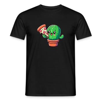 Bande dessinée mignonne Cactus Pizza - T-shirt homme - noir - Devant - AI Model Male 178 light (178cm)