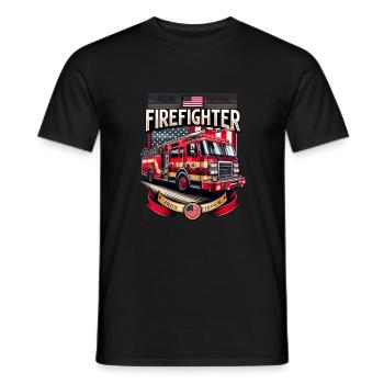 Fire brigade with fire truck and firefighter - Men's T-Shirt - black - Front - AI Model Male 178 light (178cm)