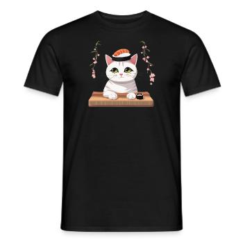 Cat Sushi Japanese Japan - Men's T-Shirt - black - Front - AI Model Male 178 light (178cm)