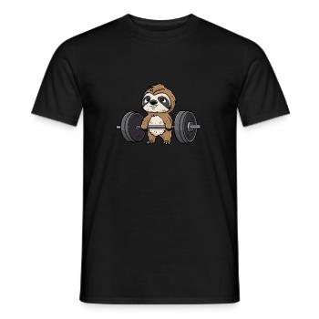 Sloth during workout: dumbbell, bench press & cross - Men's T-Shirt - black - Front - AI Model Male 178 light (178cm)